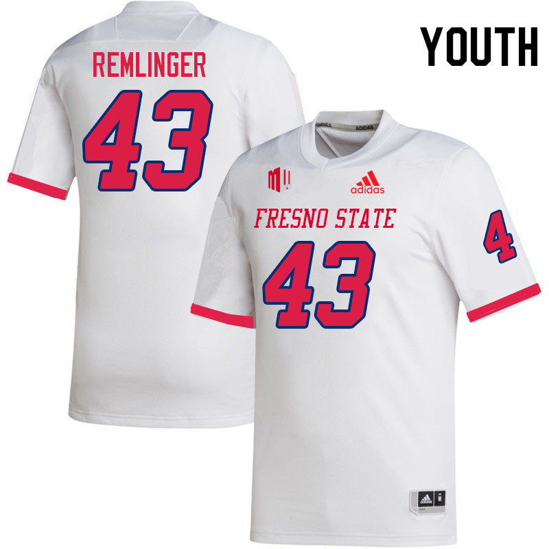 Youth #43 Augustus Remlinger Fresno State Bulldogs College Football Jerseys Stitched Sale-White